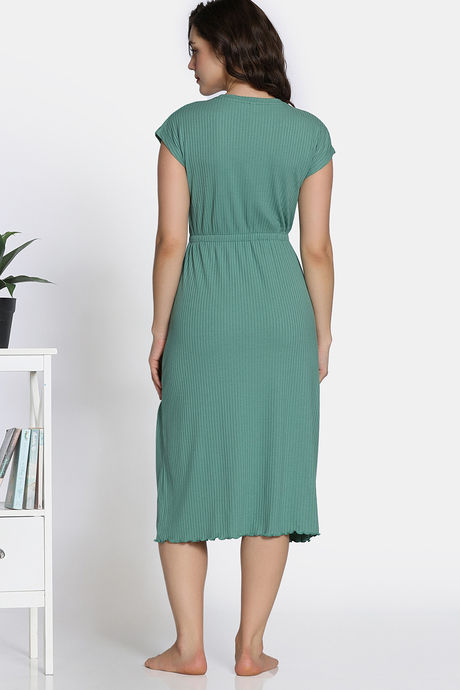 Zivame 2 Mile Fashion Knit Poly Mid Calf Length Nightdress - Granite Green — image 5